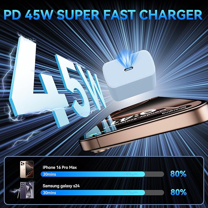 16 Pro Max Charger Fast Charging, 45W Super Fast USB C Charger Block with 10FT Long Charging Cord for Phones 16 Pro Max/16/15, Android-Blue