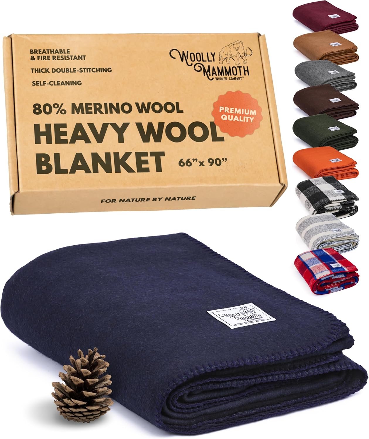 Woolly Mammoth Woolen Co. | Extra Large Merino Wool Camp Blanket | Perfect Outdoor Gear | Bedroll for Bushcraft, Camping, Trekking, Hiking, Survival, or Throw Blanket at the Cabin (Gray), 66" x 90"
