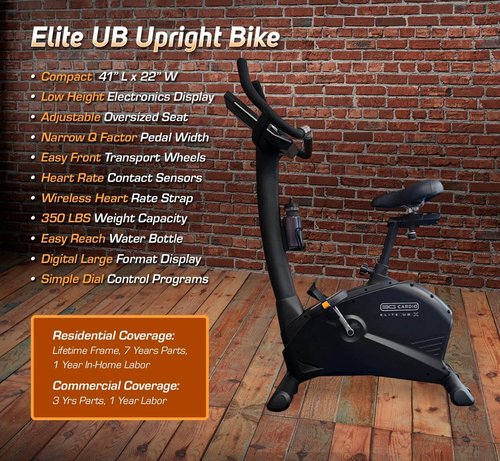 Elite UB Upright Bike - Commercial Grade - Compact Footprint - Ultra Comfortable Seat - Magnetic Resistance - 350 lbs Capacity