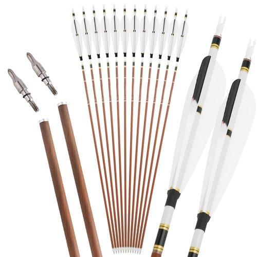 ZSHJGJR 31" Carbon Arrows Spine 340 400 500 600 Archery Hunting Arrows with Natural Feather Removable Tips Targeting Arrows for Compound & Recurve & Traditional Bow 6/12pcs (12, Spine 500)
