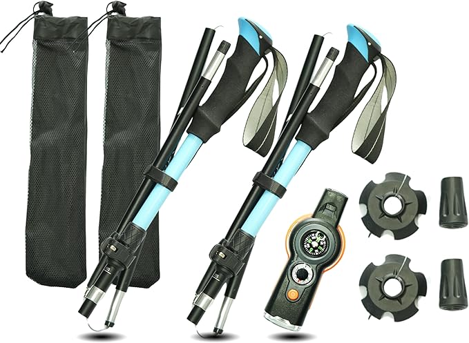Folding Trekking Poles, Hiking Travel Poles, Hiking Equipment, Lightweight Trekking Poles, Suitable for Men and Women, The Elderly and Children，with an Outdoor Compass