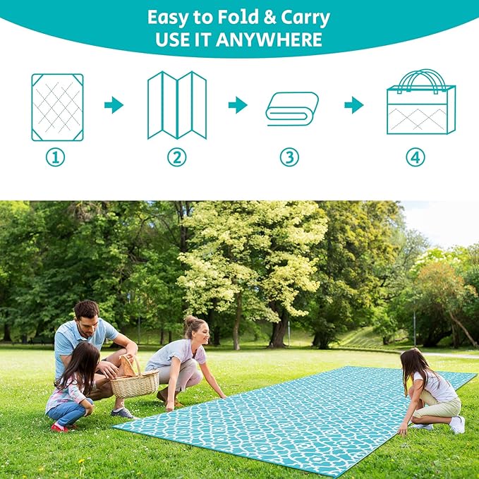 HEBE Outdoor Rug 9'x18' for Patios Waterproof Clearance Reversible Patio Mat Plastic Straw Rug RV Camping Mat Outside Area Rug Carpet for Camping RV,Porch,Deck,Balcony,Camper,Backyard