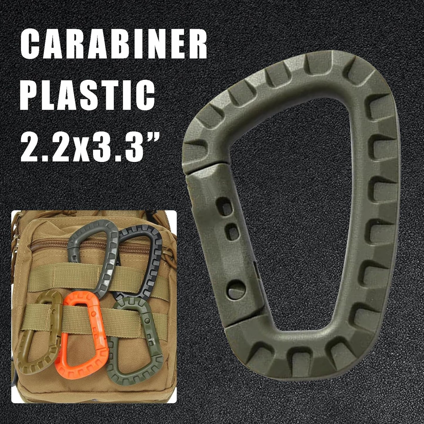 Tactical Gear Clips Plastic Carabiner Keychain Clip D-Rings Spring Snap Hook for Backpack, Molle System, Bag, Key Chain