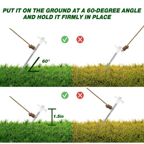 Tandefio 40 Pcs 8 Inch Screw in Tent Stakes Heavy Duty Drill in Ground Anchor Pegs Metal Stakes Screws Hex Pegs Drillable Camping Threaded Tent Spike with Hex Head Driver (Illuminant White)