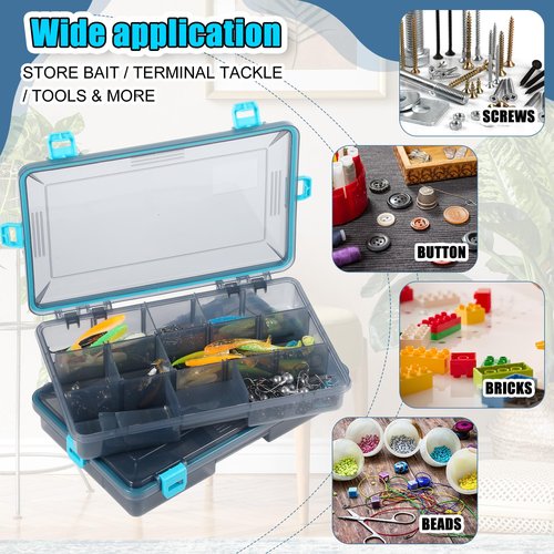Wonderjune Fishing Tackle Boxes Waterproof 3600 Tackle Trays with Removable Dividers Plastic Storage Organizer Bait Vault Camouflage Box for Freshwater Saltwater (Blue)