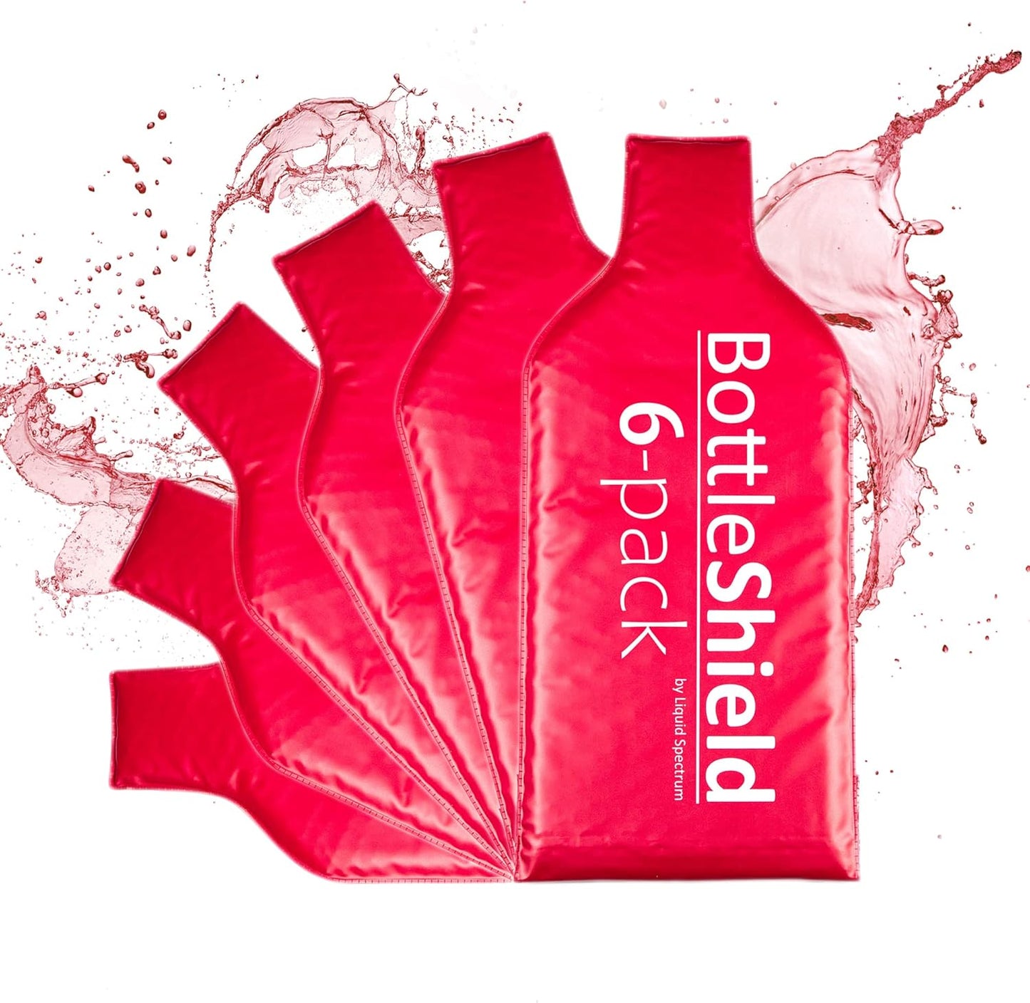 Reusable Wine Protector Travel Bag by Bottle Shield (6-pack) - Unbreakable Bottle Shipping Sleeve, Leak Proof & Double Layer Wine Bubble Wrap Sleeve | Travel Wine Bags for Suitcase Luggage, Red