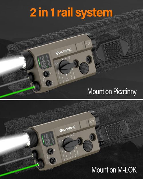 Mlok and Picatinny Mounted Tactical Flashlight Green Laser Infrared(IR) Laser 3 in 1 Combo, 1200 Lumen Light with Remote Pressure Switch for Rifle