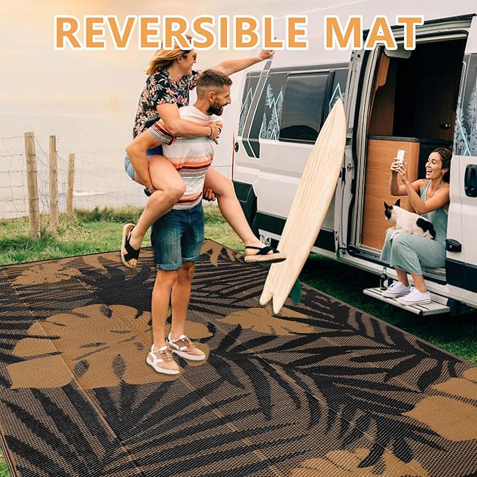 Homcomoda Outdoor Rugs 9’x12’ Waterproof Reversible Patio Rugs Outdoor Clearance Lightweight Outdoor Rugs Portable RV Camping Mats for Tents Deck Porch BBQ Beach Backyard