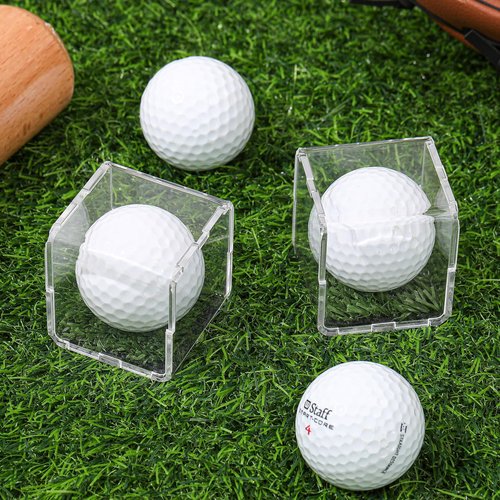 Tioncy 2 Pcs UV Protected Golf Ball Holder Display Case with Turf 2x2 x2 Inch Clear Acrylic Golf Ball Hole in one Stand Display Case Storage Box for Memorabilia Autograph Souvenir Collection