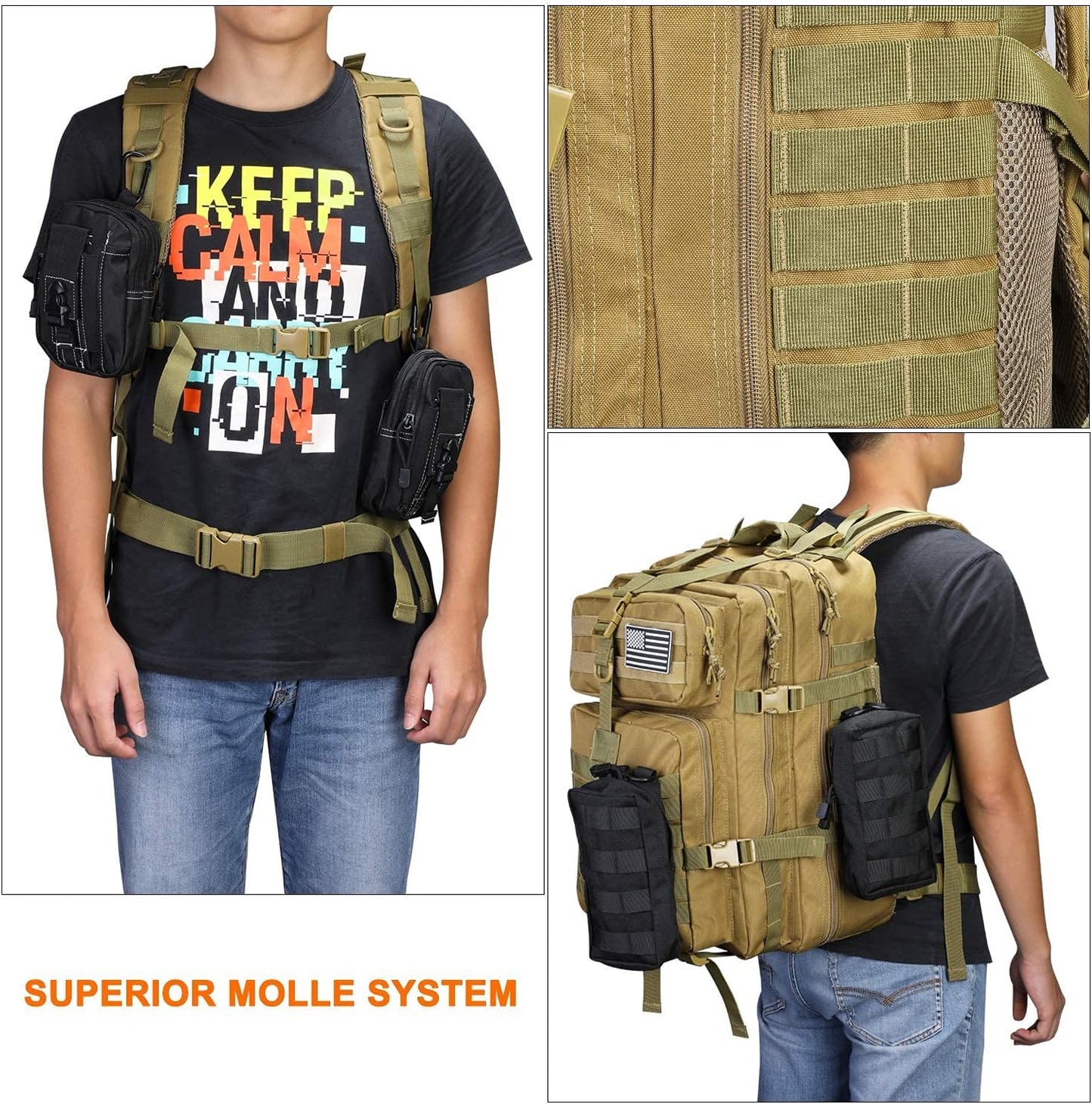 Prospo Military Tactical Backpack Large Fishing Tackle Backpack 3 Day Assault Survival Pack Molle Bag for Men