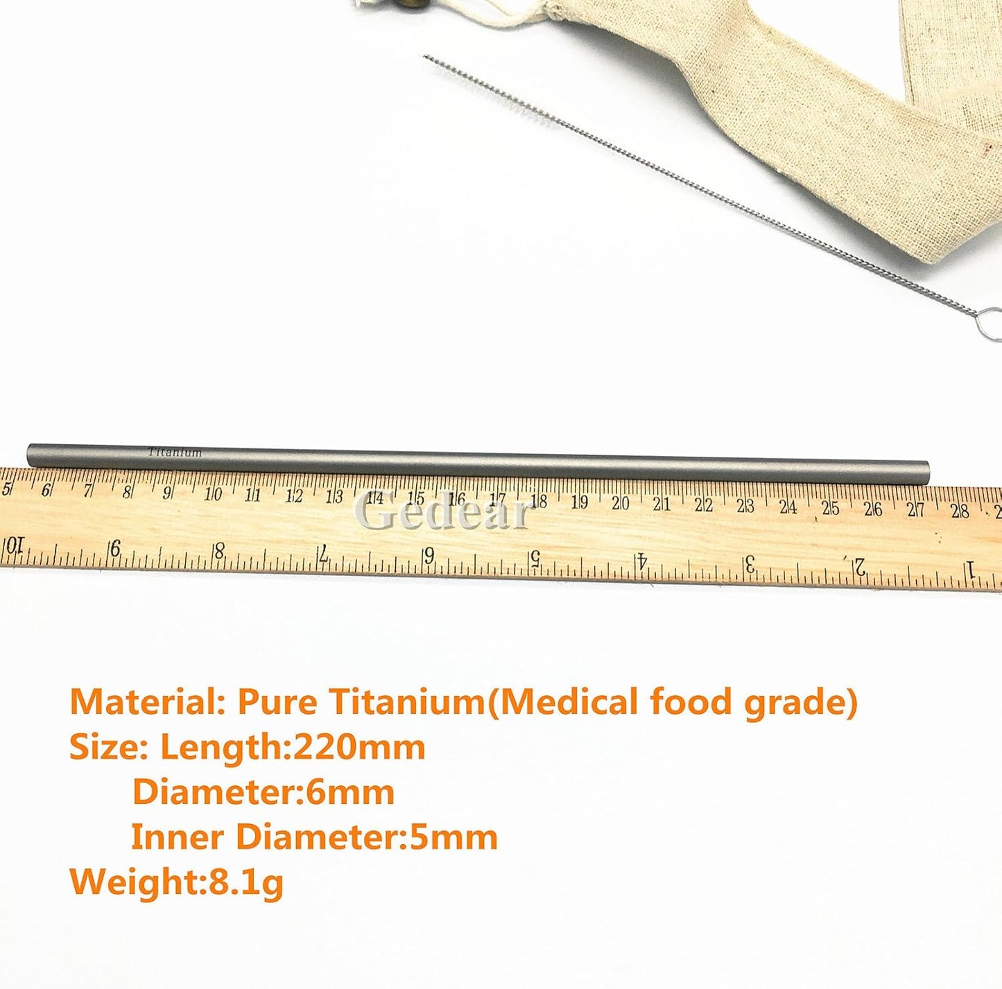 Titanium Straw Ti Survival Camping Hiking Outdoor Drinking Straw With Cleaning Brush and Pouch (Bended Straw)
