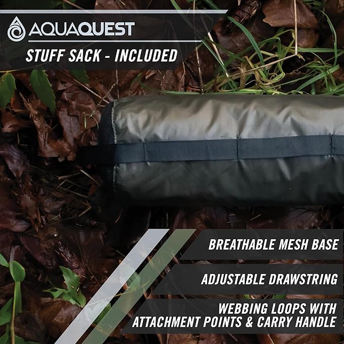 AquaQuest Defender Camping Tarp - Heavy Duty Tent Shelter or Rain Fly - Waterproof Camping Essentials for Hiking, Bushcraft & Hammock, 13 x 10 ft, Olive Drab Kit