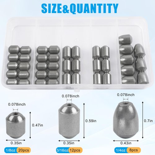 Egg Sinkers Fishing Weights Kit,40pcs Fishing Weights Sinkers Slip Sinkers Catfish Weights Bass Casting Sinker Weights Lead Free Fishing Weights for Freshwater Saltwater Fishing