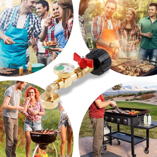 HJJWNDDNG Propane Refill Adapter, Fill 1 Pound Bottles from 20lb Tank, 90 Degrees L Shape Propane Regulator with Gauge and ON-Off Control Valve QCC1 Connection 1 lb. Tanks Propane Bottles