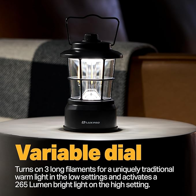 LUXPRO Retro LED Lantern - Battery-Powered Emergency Lantern - Water Resistant - Bright LED Lamp for Indoor & Outdoor Use - Use for Tents, Hiking or Hurricane Prep - Black