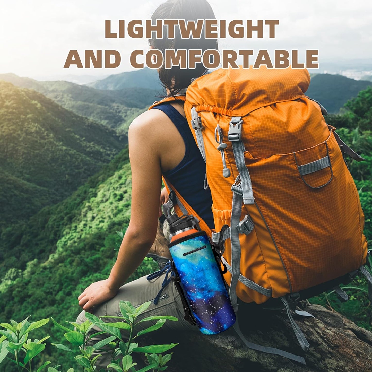 Water Bottle Carrier,Insulated Neoprene Water Gym Travel bottle Holder Bag Protector Sleeve Case Pouch Cover 0.6L or 0.75L, Great for Stainless Steel and Plastic Bottles (BLUE STAR)