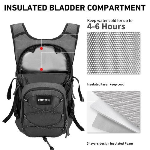 Cofurni Hydration Backpack 20L with Water Bladder 2L, Large Storage Hiking Daypack for Men Women, Lightweight Insulation Water Backpack for Biking, Running, Skiing, Trekking, Camping