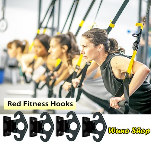 Wuno Shop 4 PCS Resistance Band Wall Anchors, Exercise Band Wall Anchor, Gym Wall Hooks for Resistance Bands, Workout Wall Mount Anchor for Physical Therapy and Small Space Home - Black