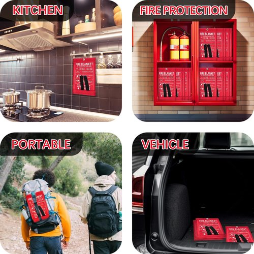 MTKZKAF Fire Blanket Emergency Portable Fire Blanket for Home Kitchen Flame Retardant Protection Fire Blanket -39'' × 39'' Designed for Kitchen, Fireplace, Barbecue, car, Camping