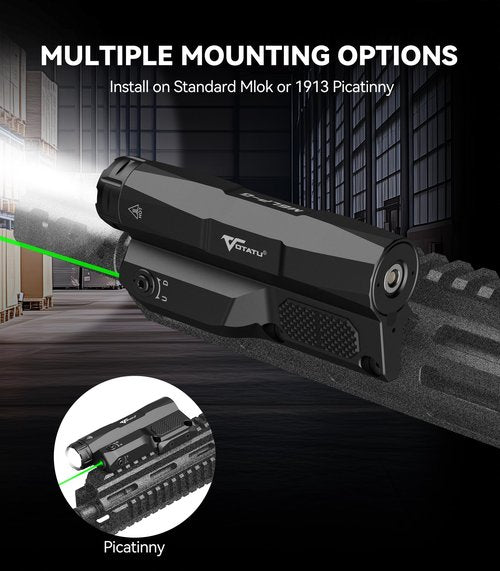 VOTATU M6LP-G High Output Light and Laser Combo Built-in Easy Touch Pad Switch, Rechargeable 3000 LM Flashlight and IIIA Class Green Laser Beam Compatible with Picatinny M-LOK