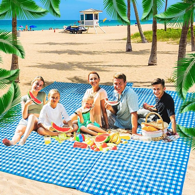 ZHUYNXIR Extra Large Picnic, Waterproof Blanket, Gingham Picnic Mat for Beach, Camping Grass Picnic Blankets. (Blue 58x58 inch)