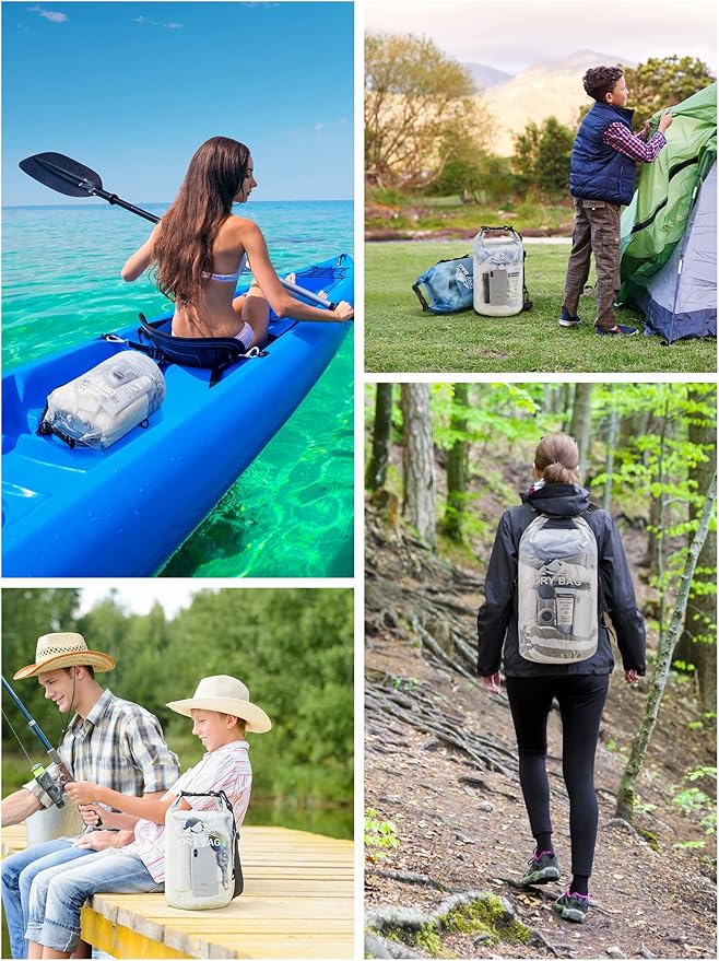 HEETA Dry Bag Waterproof for Women Men, 5L/10L/20L/30L/40L Roll Top Lightweight Dry Storage Bag Backpack with Phone Case for Travel, Swimming, Boating, Kayaking, Camping & Beach, 11 Transparent Colors