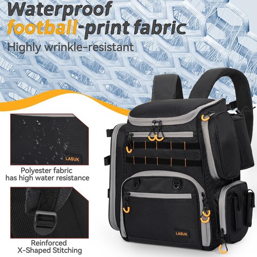 LASUK Fishing Tackle Backpack - Lightweight Outdoor Tackle Storage Bag - Water-Resistant Fishing Storage Fishing Gear and Equipment