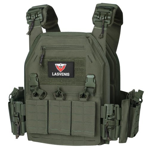 LASVENIS Tactical Vest for Men Weighted Vest Fully Adjustable Outdoor Training Gaming Vests… (Green)