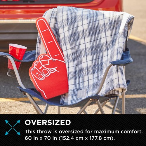 Brookstone Elite Stadium Blanket – Oversized Waterproof Outdoor Blanket 70'' x 60'' - Brushed Flannel & Sherpa, Portable w/Carry Bag, Machine Washable for Tailgating, Sports Events, Fire Pits – Blue