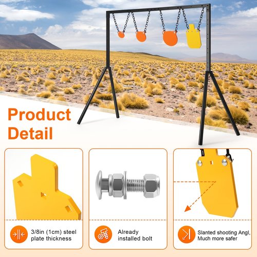 GADFISH Steel Target Stand, AR500 Shooting Target System, 63 Inch Adjustable Height, 3/8 Inch Steel Targets Stand Shooting Range, Heavy-Duty AR500 Metal Targets Complete Kit Combination