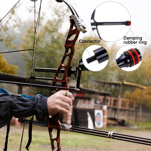 VOHEZPT 6 inch Archery Bow Stabilizer - Carbon Fiber Bow Balance Bar with Damping System and Weights Kit for Compound, Recurve Bow Hunting Archery Accessory Equipment