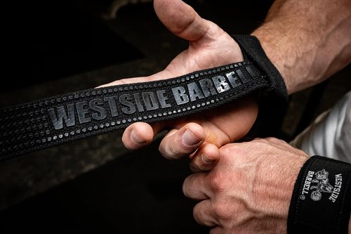 Westside Barbell Padded Wrist Straps with Premium No-Slip Grip (1 pair), Black, for Deadlifts, Rows Powerlifting, Bodybuilding, Weightlifting, Strength Training