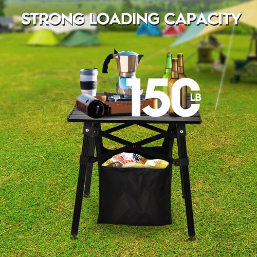 Pnbfhn Aluminum Camping Side Table, Compact Folding Outdoor Portable Beach Small Camp Table with Carry Bag and Storage, Picnic, Hiking, Fishing, Grill