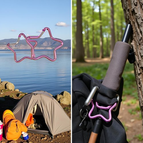 2Pcs Carabiner Clip, Star Shaped Climbing Buckle, Aluminum Alloy Heavy Duty Car Key Chain Hook for Camping Fishing Hiking Traveling Aluminum Key Chain Clip Accessories Outdoor