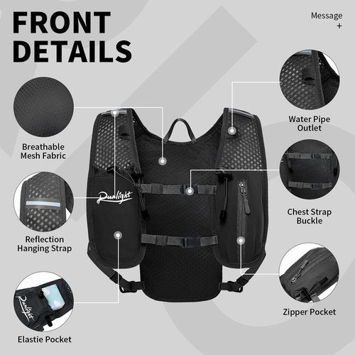 Runlight Running Vest for Women Men Lightweight Hydration Backpack Pack with 1.5L Water Bladder Bag Hydro Daypack for Hiking,Trail,Skiing,Camping,Cycling,Race,Marathon (Black New, One Size)