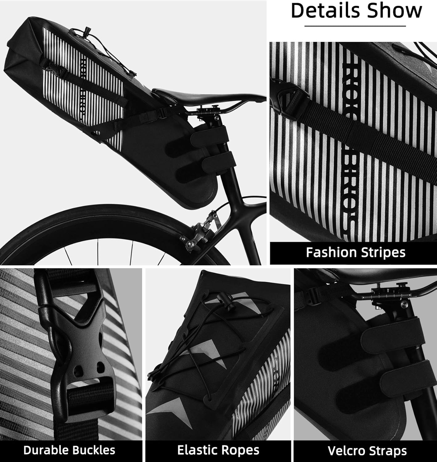 ROCKBROS Bikepacking Bag Waterproof Bike Saddle Bag Large Capacity Bikepacking Seat Bag Road Mountain Bike Seat Bag Max 14L
