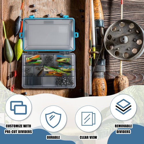 Wonderjune Fishing Tackle Boxes Waterproof 3600 Tackle Trays with Removable Dividers Plastic Storage Organizer Bait Vault Camouflage Box for Freshwater Saltwater (Blue)