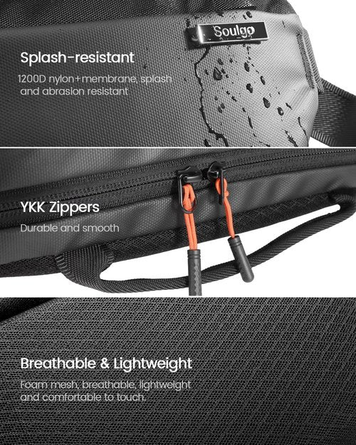 Soulgo Big Sling Bag with RFID Blocking for Men & Women, Crossbody Chest Shoulder Bag with Water Bottle Holder for Travel, Cycling, Work, Sport, Hiking-Black