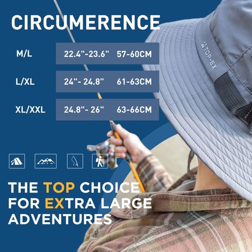 Mens Wide Brim Golf Bucket Cooling Sun Hat XL XXL SPF UV Protection Boonie Sunhat Summer Hiking Outdoor Fishing Extra Large Size 8 24" Grey