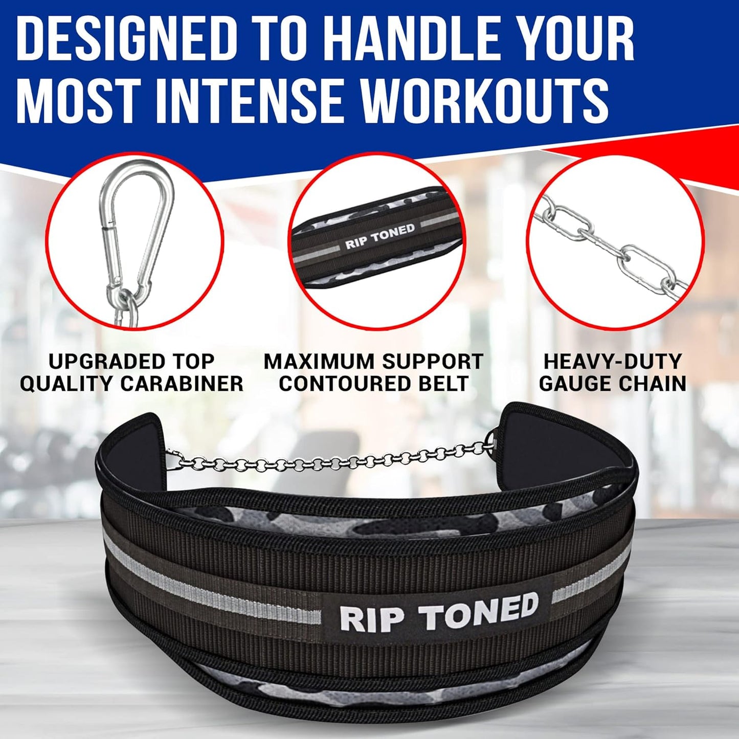Rip Toned Dip Belt – Weight Lifting Belt with 36" Steel Chain for Dips, Chin Ups & Pullups Heavy Duty | Comfortable Fit | Supports Progressive Overload for Strength & Muscle Gains