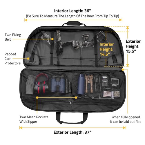 CVLIFE 37" Compound Bow Case, Bow Bag Soft Bow Case Compact Arrow Case with Thick Foam Padding, Includes Backpack Strap, Shoulder Straps Archery Bow Case with Arrow Pocket for Gear Protection, Black