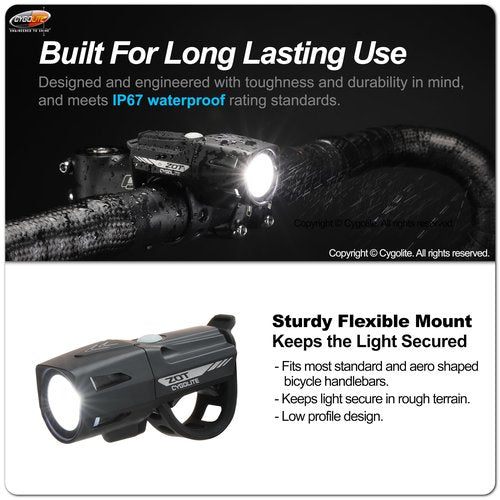 Cygolite Zot 600 Lumen Bicycle Light – 8 Light Modes – Use Day and Night – Compact, Durable, IP67 Waterproof– Secure Hard Mount– USB Rechargeable – for Road and Commuter Bicycles