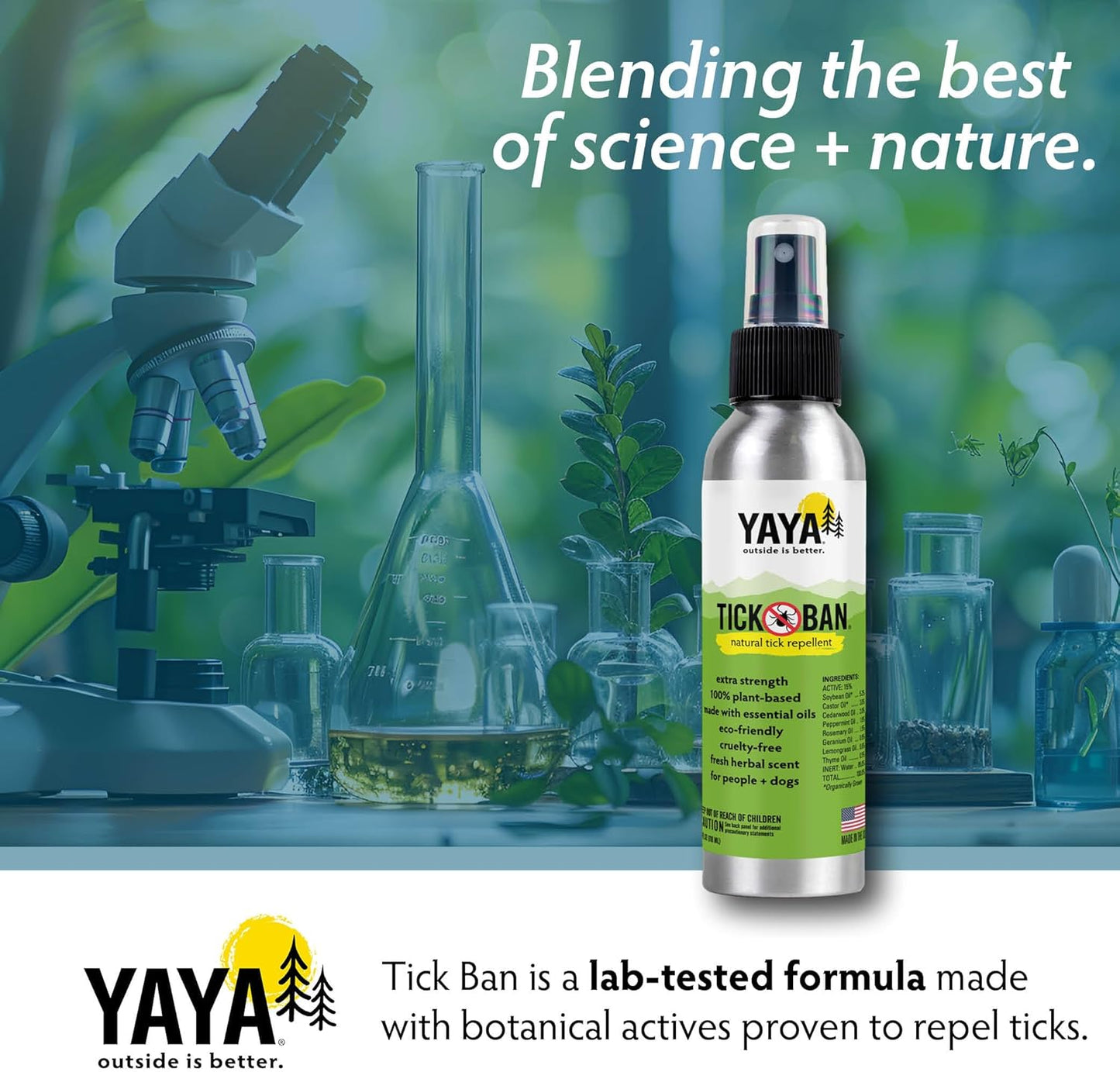 Yaya Organics Tick Ban | Extra Strength Tick Repellent Made with Essential Oils and All Natural, DEET Free Ingredients | Proven Effective, Safe for Adults, Kids and Dogs | 4 Ounce 2 Pack