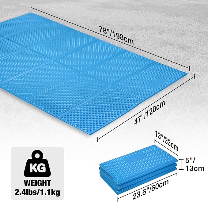 REDCAMP Foldable Foam Camping Pads for Sleeping, Waterproof Closed Cell Foam Camping Sleeping Pad - Ultra-Lightweight for Hiking & Backpacking, R-2.1 Insulated, Royal Blue/Grey/Green/Brown/Khaki