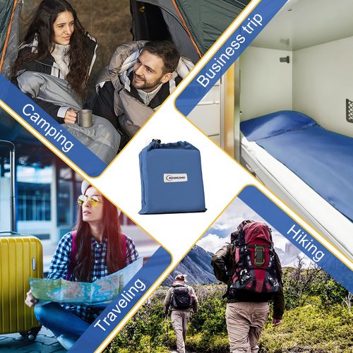 KOSMUSMO Sleeping Bag Liner, Ultralight Travel Sheet with Zipper and Compact Carry Bag, Portable Sleeping Camping Sheet, Soft Sleeping Bag Sack for Hotel, Hiking, Tenting, Camping