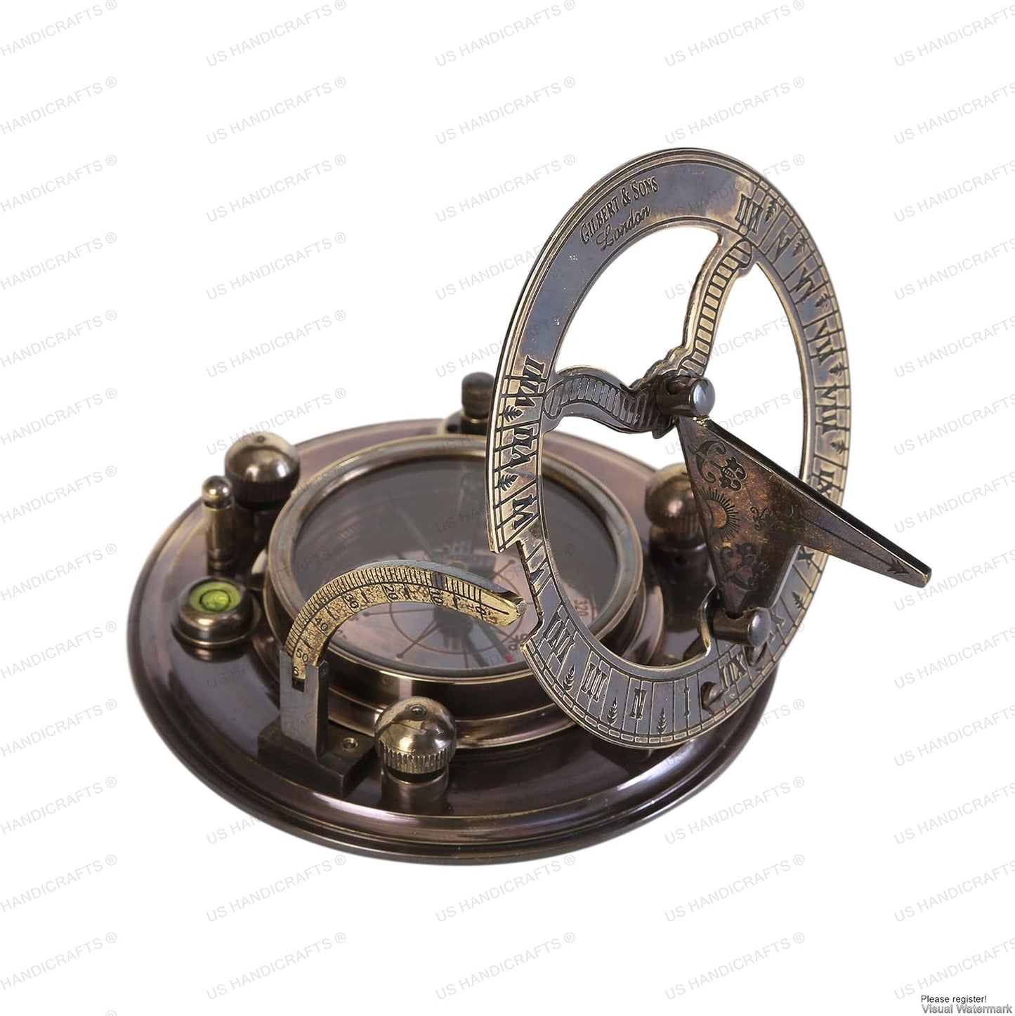 Vintage Brass Sundial Compass – Engraved Navigation Instrument with Wooden Case & Calendar – Baptism Gift for Son, Loved Ones, Camping & Hiking