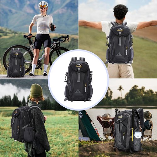 HaetFire Hiking Backpack 40L Lightweight Breathable Back Pack for Men Women Travel Camping Daypack Bag, Waterproof Rucksack Packable for Cycling Climbing Walking Mountaineer Outdoor Sports Black
