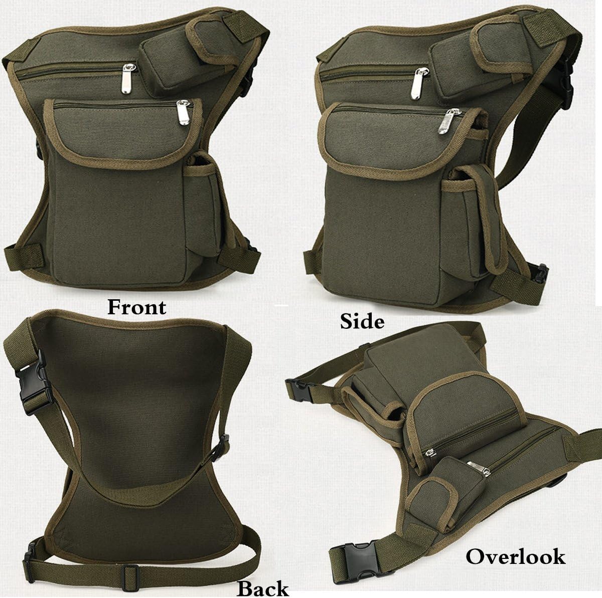 Small Multi-Purpose Drop Waist Leg Bag Canvas Utility Tactical Hip Molle Pack Sport Camping Hiking Motorcycle Racing Thigh Pouch Army Green