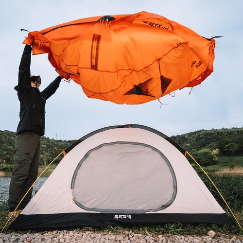 Himalaya 4 Season Camping Tent for Hiking, 3 Person Camping Dome Tent, Backpacking Tent Waterproof Windproof Portable for Outdoor Camping Trekking Beach (Tent with Hem, Orange)