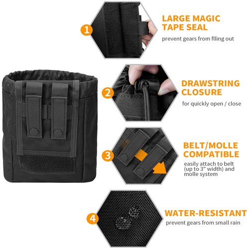 Dump Pouch, Molle Dump Pouch for Belt, Folding Military Tactical Mag Drop Pouch Black